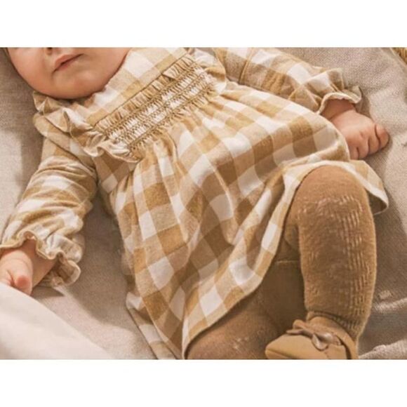 MWT Mayoral Gingham Caramel Dress Sz. 2-4mo - Picture 1 of 6